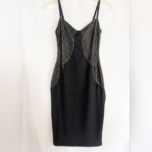 Bebe XS sparkly Bodycon Evening event black dress Sexy over knees